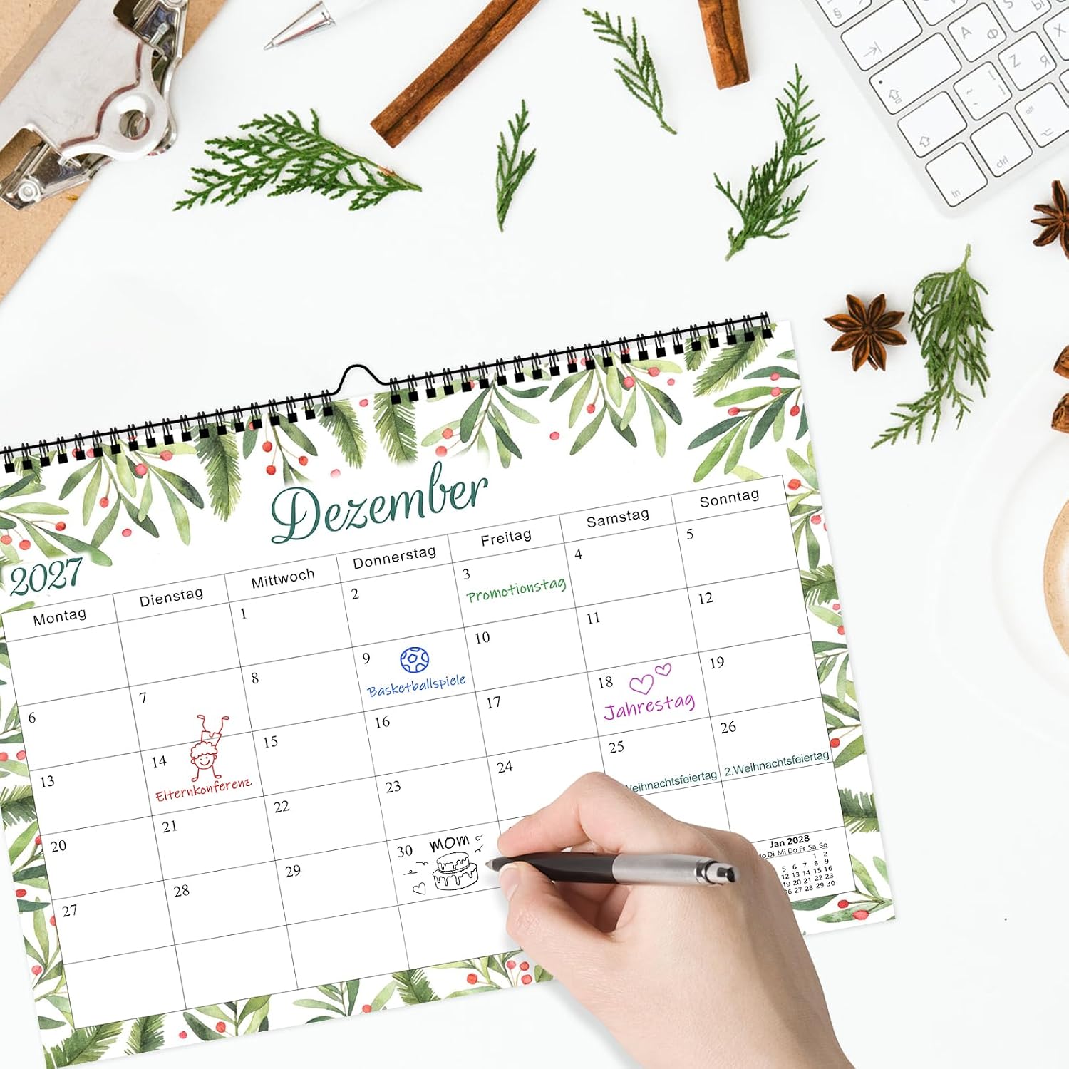 Calendar 2027 Wall Calendar A4 Monthly Calendar Year Planner Monthly Planner Monthly Overview for Two 2027 for the Whole Year with Holidays, Family Planner School Holidays Wall Calendar Family – Bild 5