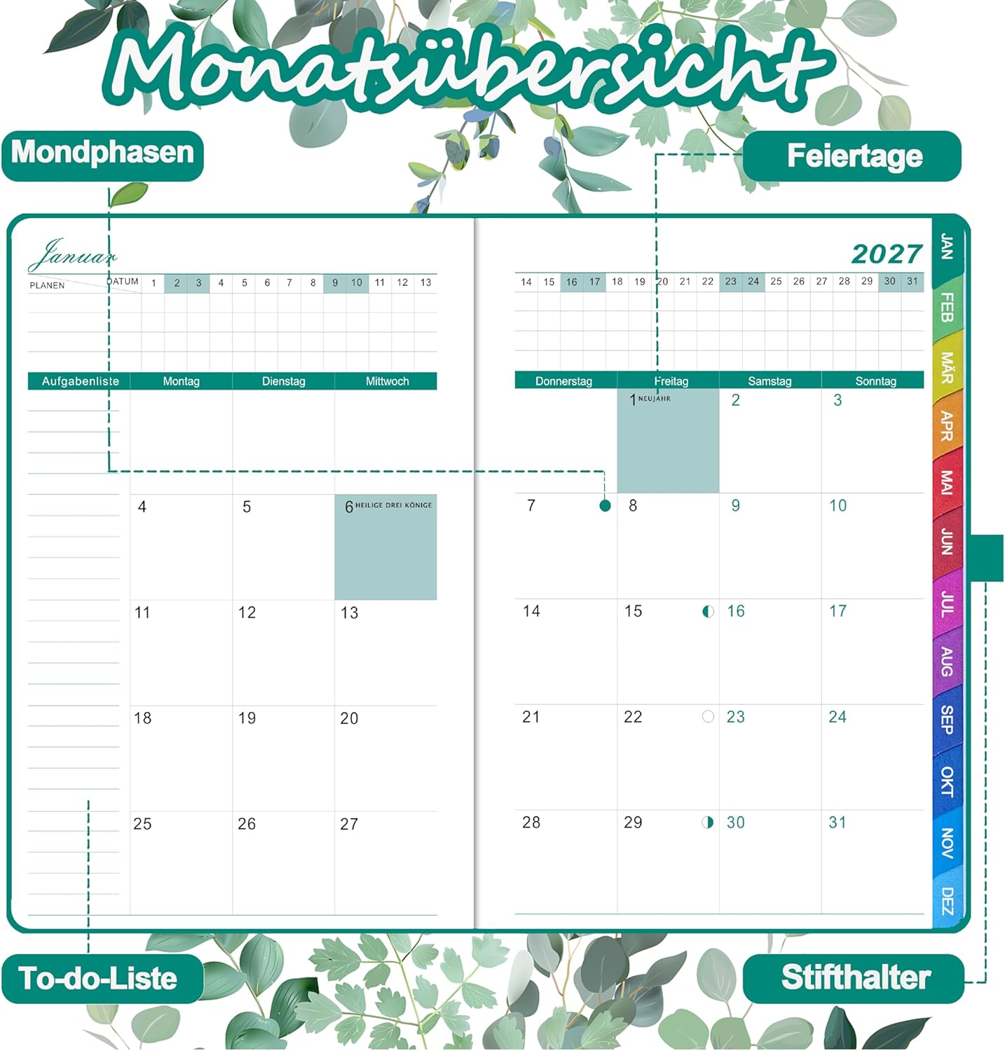 2027 A5 Diary - Book Calendar 2027, Calendar 2027, Weekly Planner 2027 – Bild 5