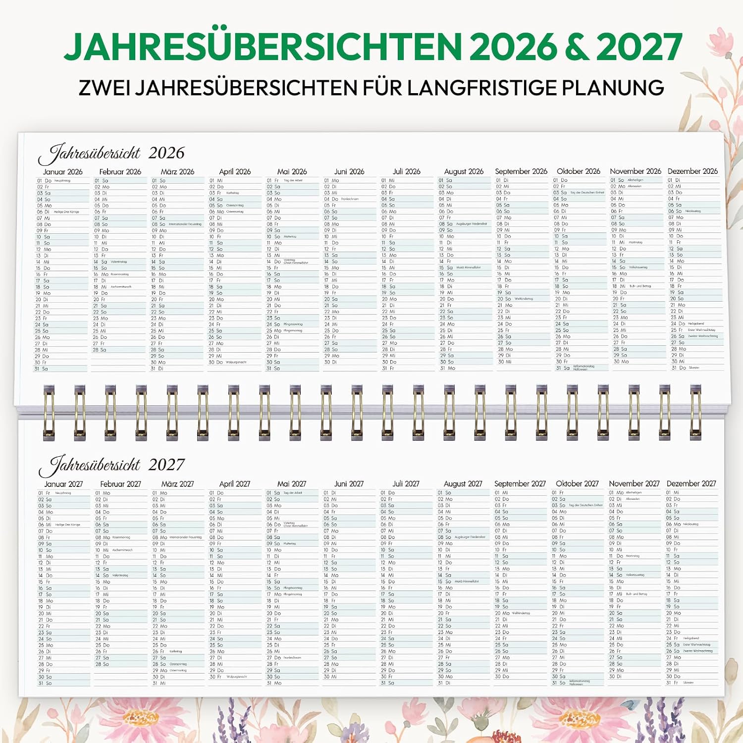 KONVINIT Desk Calendar 2026 2027, Calendar 2027 Weekly Calendar for Standing, Flower Motif Weekly Planner from July 2026 to December 2027, 1 Week 2 Pages, Desk Calendar for School Office Home – Bild 5