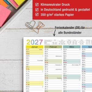 TOBJA® DIN A4 Blackboard Calendar 2027 Colourful for Family, Home Office & School - Half-Year Calendar with Holidays, Holidays & Calendar Weeks, 350 g/m² Paper, Wall Calendar Landscape Format, Set of – Bild 4