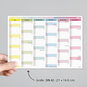 TOBJA® DIN A5 Blackboard Calendar 2027 Colourful for Mobile Planning & Small Desks - with Holidays, Holidays & Calendar Weeks, 350 g/m² | Sheet Calendar 12 Months on Front and Back – Bild 3