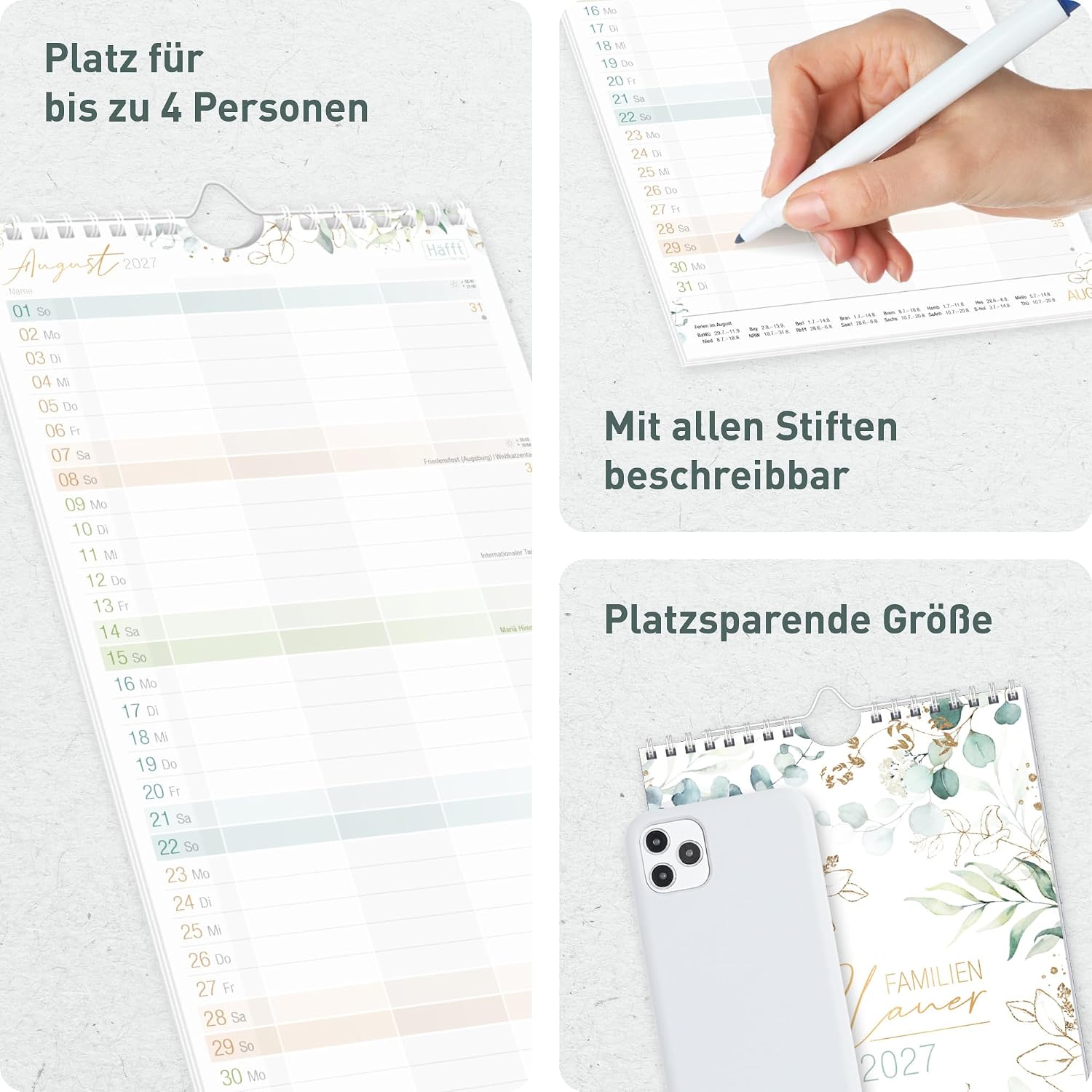 Häfft® Family Planner 2027 with 4 Columns - Wall Calendar "Gold Leaf" – Bild 2