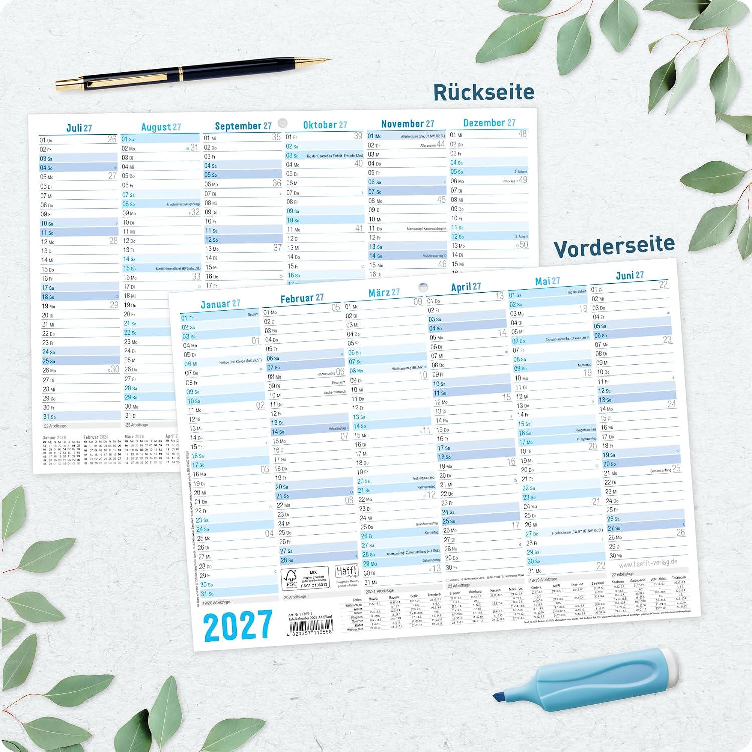 Häfft® 5 x Chalkboard Calendar 2027 A4 Landscape Year Planner Wall Calendar – Bild 7