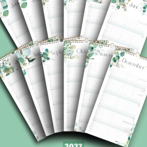 Schöne Güter® Couples Calendar 2027 Family Calendar 3 Columns 16 x 32.5 cm Eucalypt Greenery Wall Planner for 2 People Couple Planner Natural Design Modern and Fresh Includes Stickers and Holidays – Bild 7