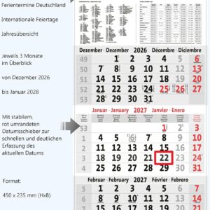 3-Month Calendar 2027 Office Calendar Wall Planner 450 x 235 mm Three Month Calendar Small – Bild 3