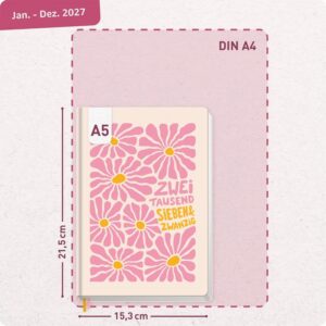 Häfft - Timer Book Calendar 2027 A5 for Young Adults "Pink Flowers" – Bild 3