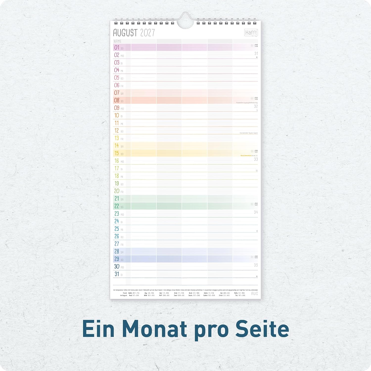 Häfft Familienplaner 2027 mit 5 Spalten - Wandkalender "Rainbow" – Bild 4