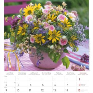 Blumen 2027: Wandkalender 23,7x34 cm mit 12 Blumenarrangements, 4-sprachigem Kalendarium und Platz für Notizen – Bild 6