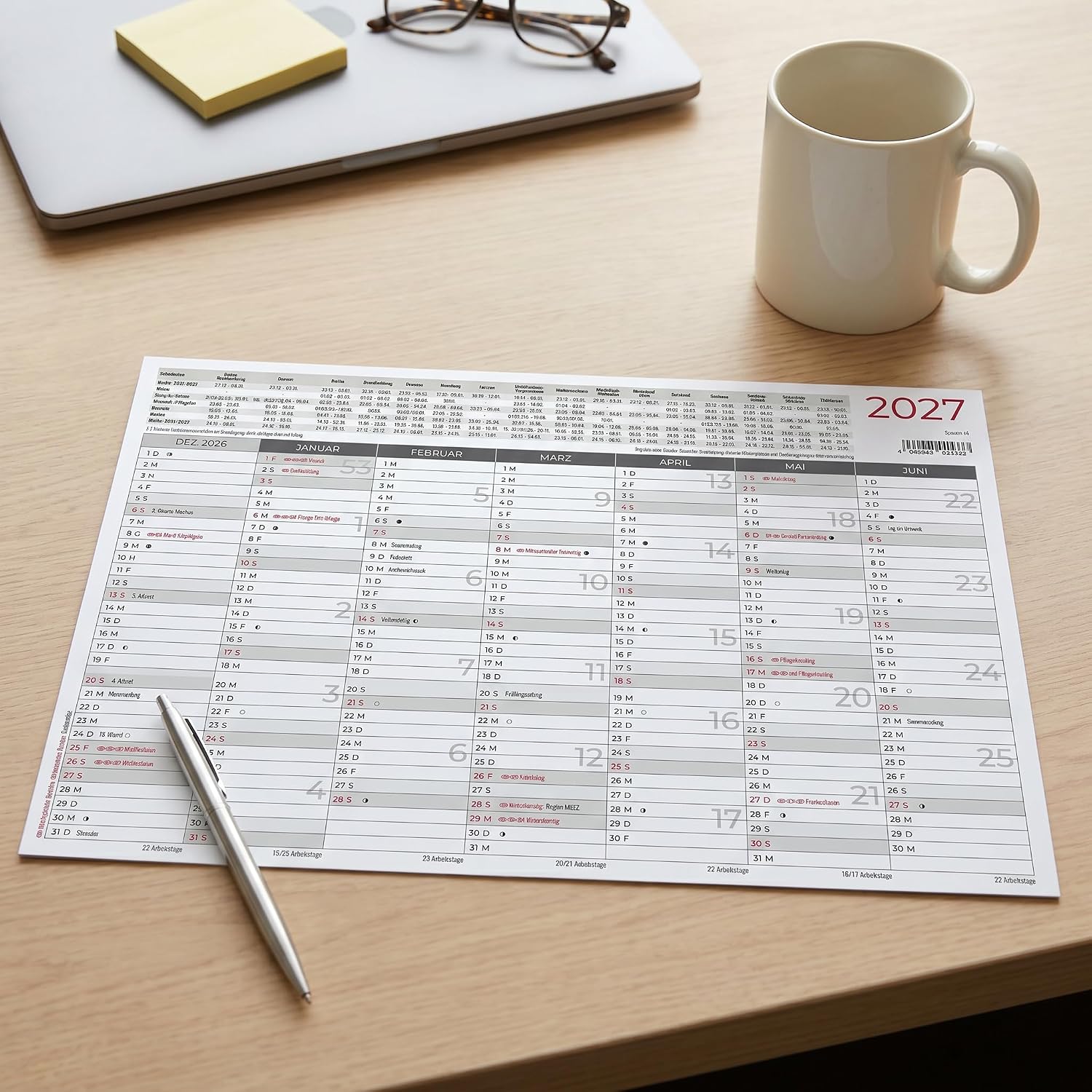 Blackboard Calendar A4 on Both Sides 2027: Yearly Overview 29.7 x 21 cm – Bild 3