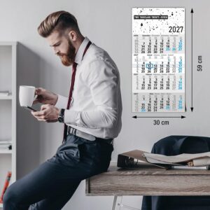 TOBJA® 4 Month Calendar 2027 Wall Calendar Design - Splatter Look with Blue Date Slider, FSC-Certified, 4 Languages DE/EN/FR/NL, 30 x 59 cm, for Office, Sales & Home Office – Bild 3