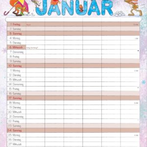 Alternative view of Family Planner Cartoon 2027: Family Calendar 23.7 x 34 cm with 6 Columns, Holiday Overview, German Calendar & Cartoon Illustrations, Ideal for Family Organisation