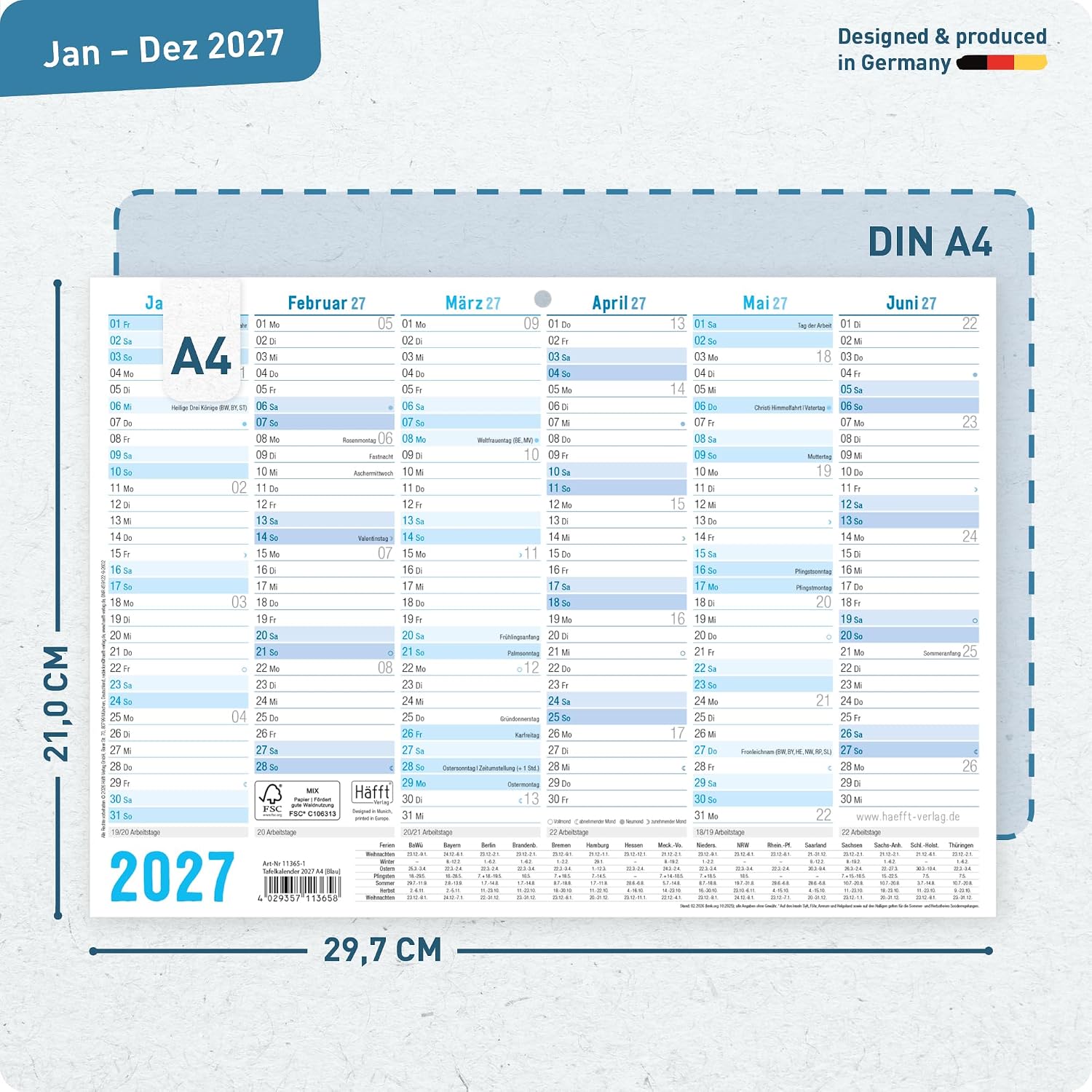 Häfft® 5 x Chalkboard Calendar 2027 A4 Landscape Year Planner Wall Calendar – Bild 3