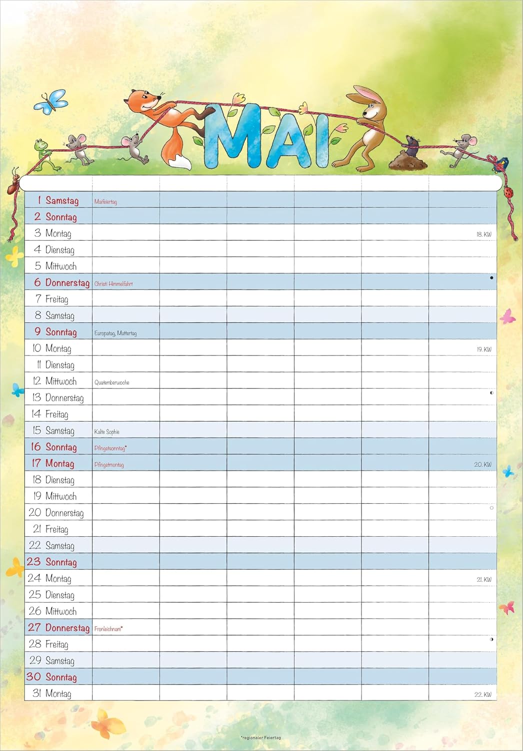 Family Planner Cartoon 2027: Family Calendar 23.7 x 34 cm with 6 Columns, Holiday Overview, German Calendar & Cartoon Illustrations, Ideal for Family Organisation – Bild 4