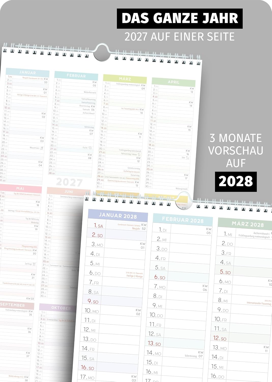Schöne Güter® Family Calendar 2027 Family Planner 5 Columns with Stickers Holidays Black White Calendar 23 x 43 cm Black White Design Planner Wall Calendar 5 Columns Bold Text & Graphic – Bild 7