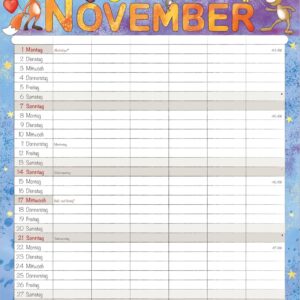 Family Planner Cartoon 2027: Family Calendar 23.7 x 34 cm with 6 Columns, Holiday Overview, German Calendar & Cartoon Illustrations, Ideal for Family Organisation – Bild 7