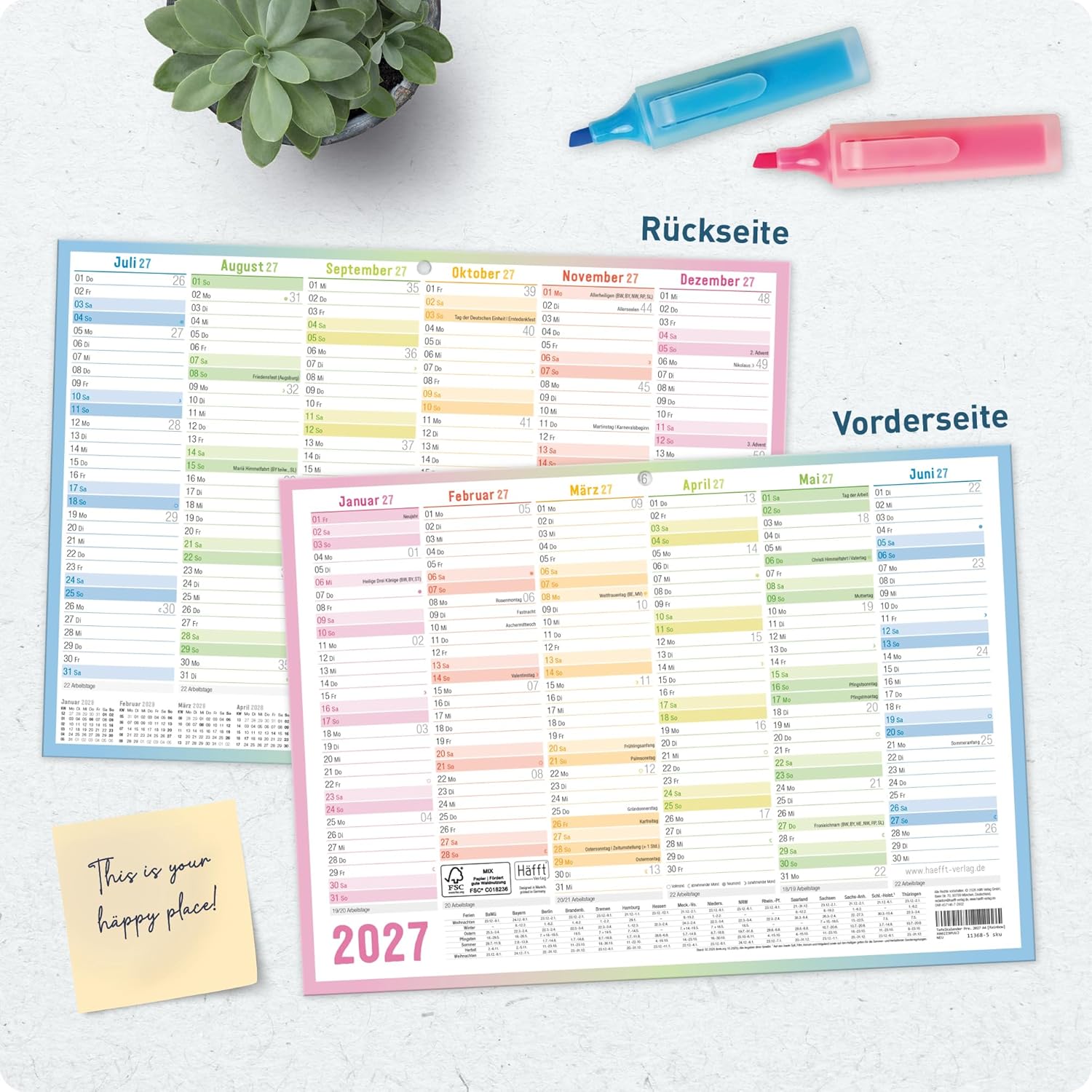 Häfft® Premium Chalkboard Calendar 2027 A4 Landscape with Holidays – Bild 8