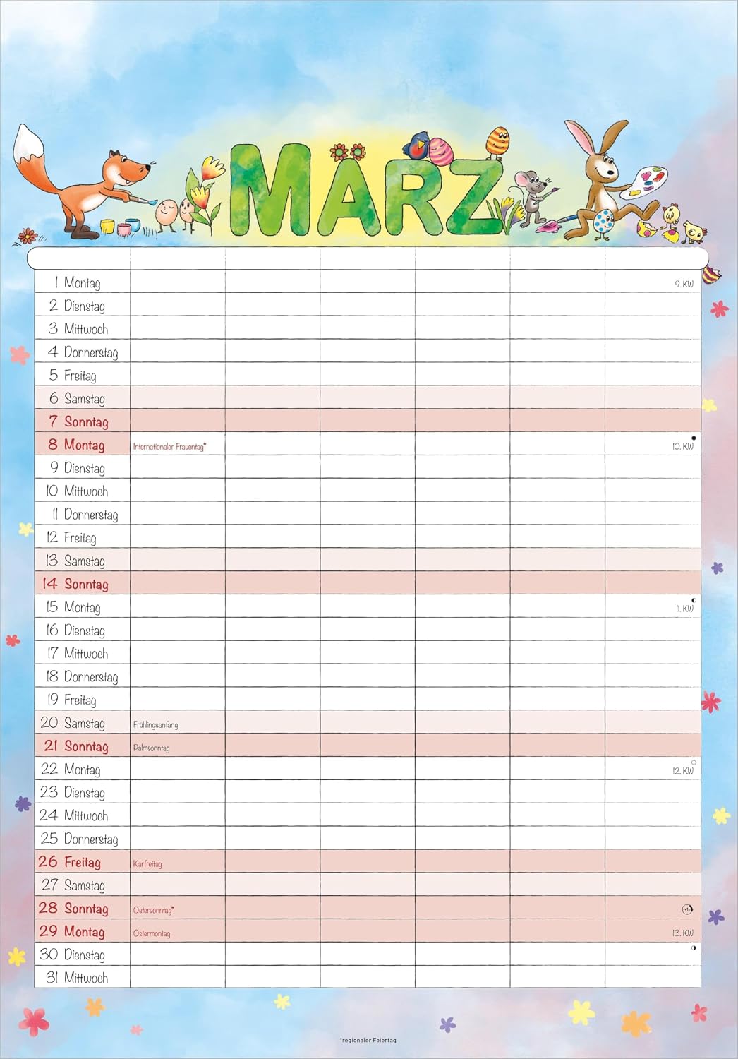 Family Planner Cartoon 2027: Family Calendar 23.7 x 34 cm with 6 Columns, Holiday Overview, German Calendar & Cartoon Illustrations, Ideal for Family Organisation – Bild 3