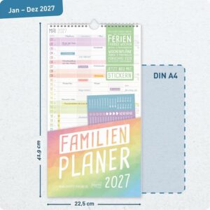 Häfft Familienplaner 2027 mit 5 Spalten - Wandkalender "Rainbow" – Bild 3
