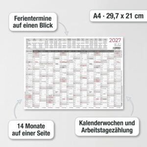 Alternative view of Blackboard calendar A4 one-sided 2027