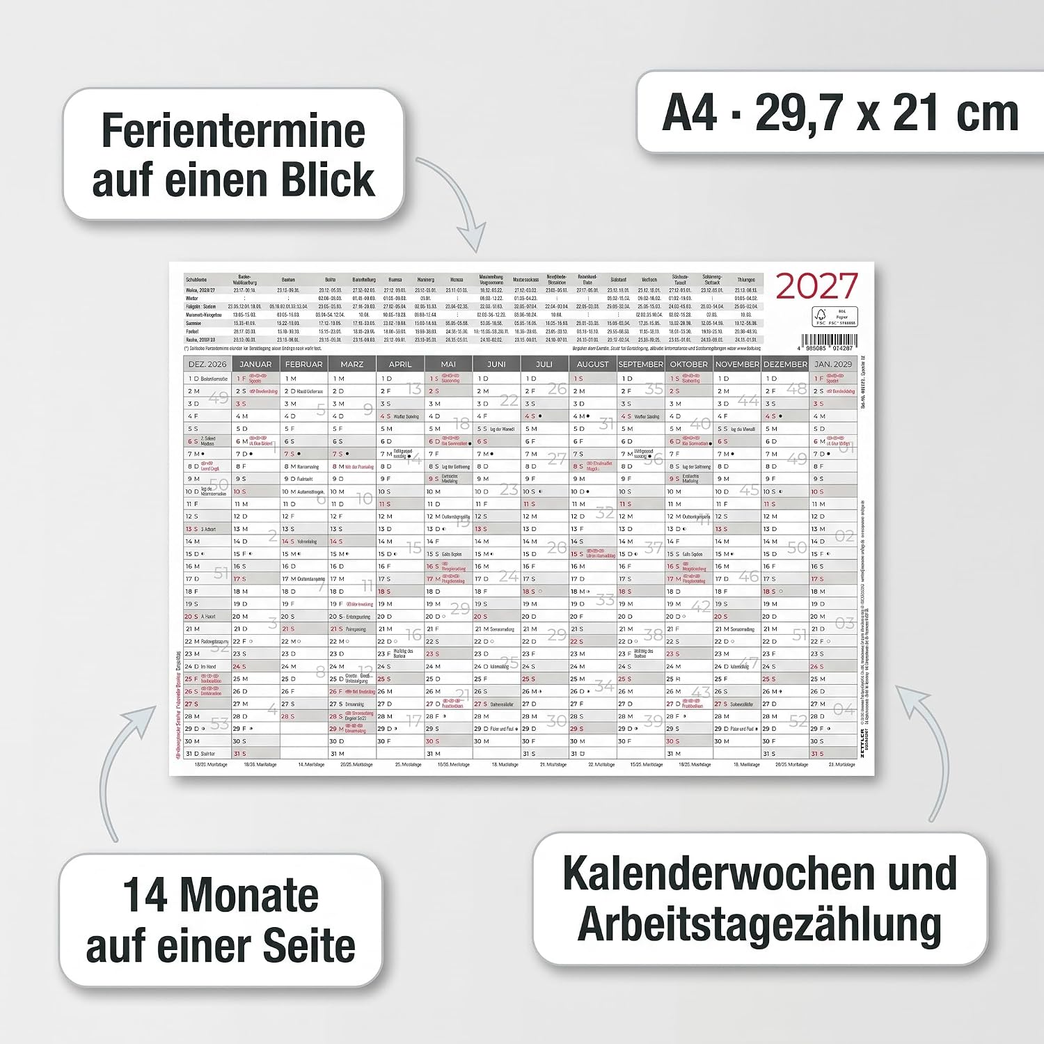 Blackboard calendar A4 one-sided 2027 – Bild 2