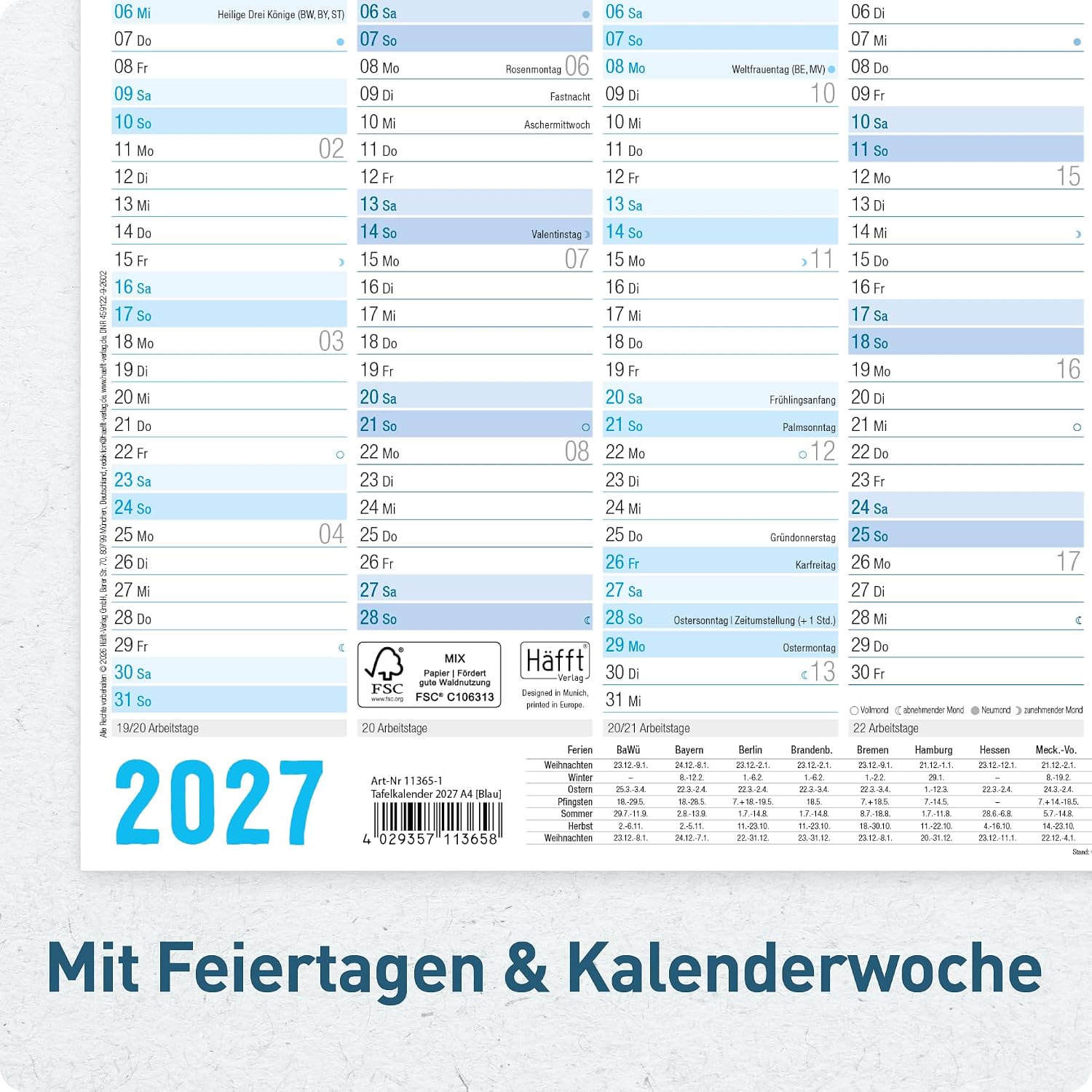 Häfft® 5 x Chalkboard Calendar 2027 A4 Landscape Year Planner Wall Calendar – Bild 4