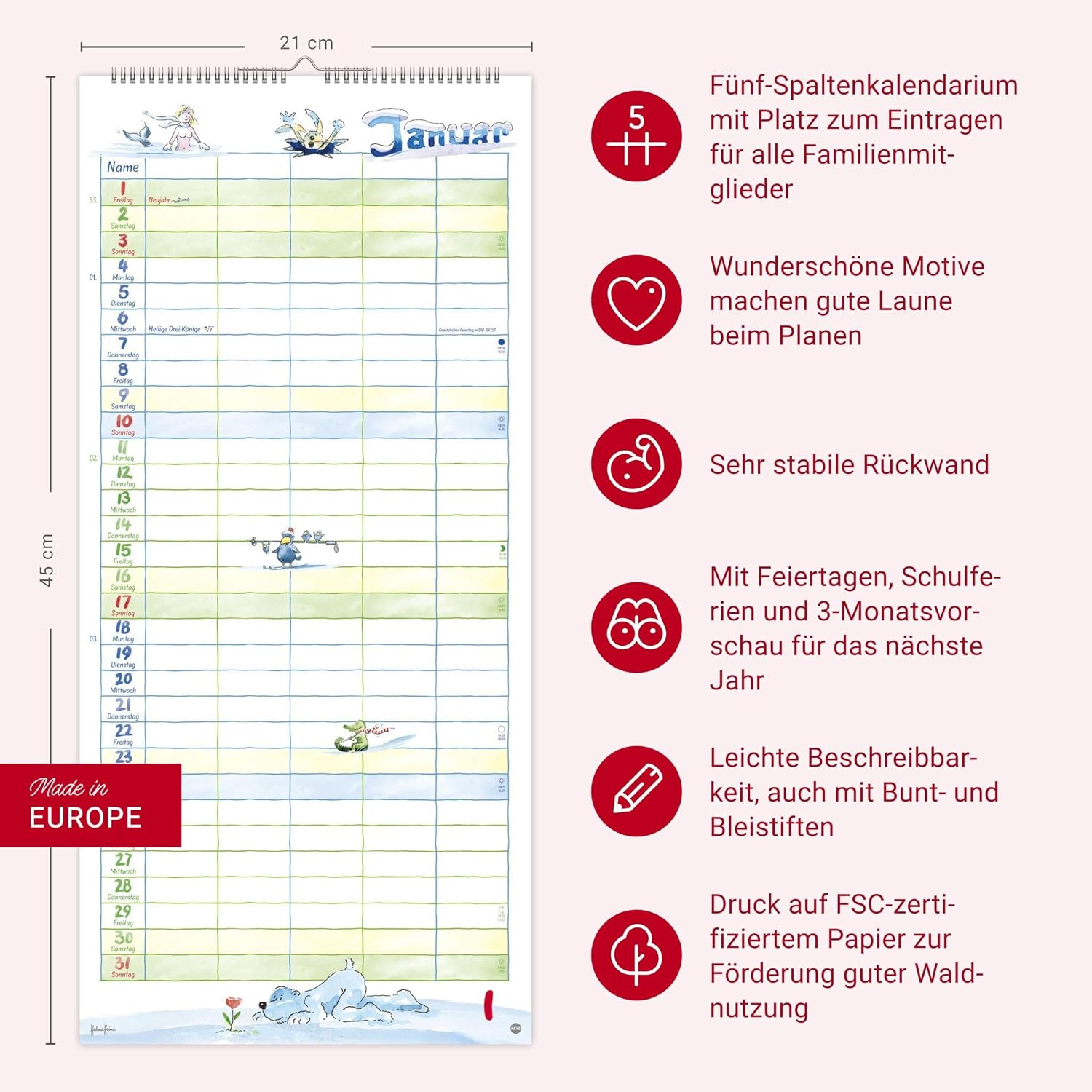 Helme Heine: Familienplaner 2027: Familienkalender mit 5 Spalten. Liebevoll illustrierter Familien-Wandkalender mit Schulferien und Stundenplänen. – Bild 14