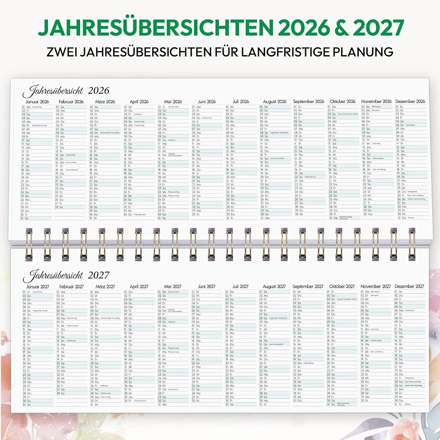 KONVINIT Desk Calendar 2026 2027 Landscape Calendar 2027 Table Flower Motif Weekly Calendar / Table Planner from July 2026 to December 2027, 1 Week 2 Pages, Standing Calendar for School Office Home – Bild 9