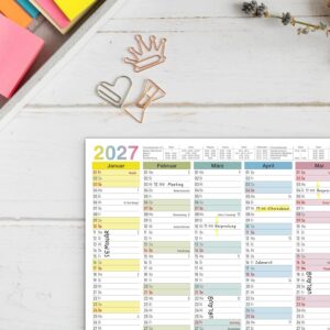 TOBJA® DIN A4 Blackboard Calendar 2027 Colourful for Family, Home Office & School - Half-Year Calendar with Holidays, Holidays & Calendar Weeks, 350 g/m² Paper, Wall Calendar Landscape Format, Set of – Bild 6