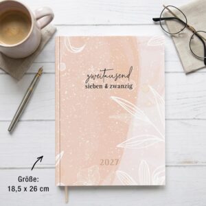TOBJA® Book Calendar 2027 OptiPlaner Rosé - Watercolour Design Dusky Pink, 30 Minutes Stroke 7-21 o'clock, Weekly Planner Between A5 & A4 (18.5 x 26 cm), FSC, 4 Languages | Diary 2027 Women – Bild 4