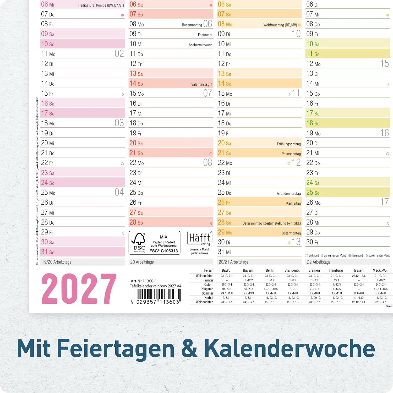 Häfft® 5 x Blackboard Calendar 2027 A4 Landscape Year Planner Wall Calendar – Bild 4