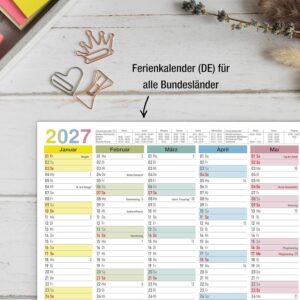 TOBJA® Blackboard Calendar 2027 Wipe-Clean - Wall Calendar 2027 A4 Colourful Includes 4 Pens - with Holidays, Holidays & KW, Rewritable Extra Thick Paper Calendar 2027 A4 Wipe-Clean – Bild 7