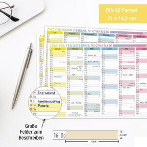 TOBJA® DIN A5 Blackboard Calendar 2027 Colourful for Mobile Planning & Small Desks - with Holidays, Holidays & Calendar Weeks, 350 g/m² | Sheet Calendar 12 Months on Front and Back – Bild 5