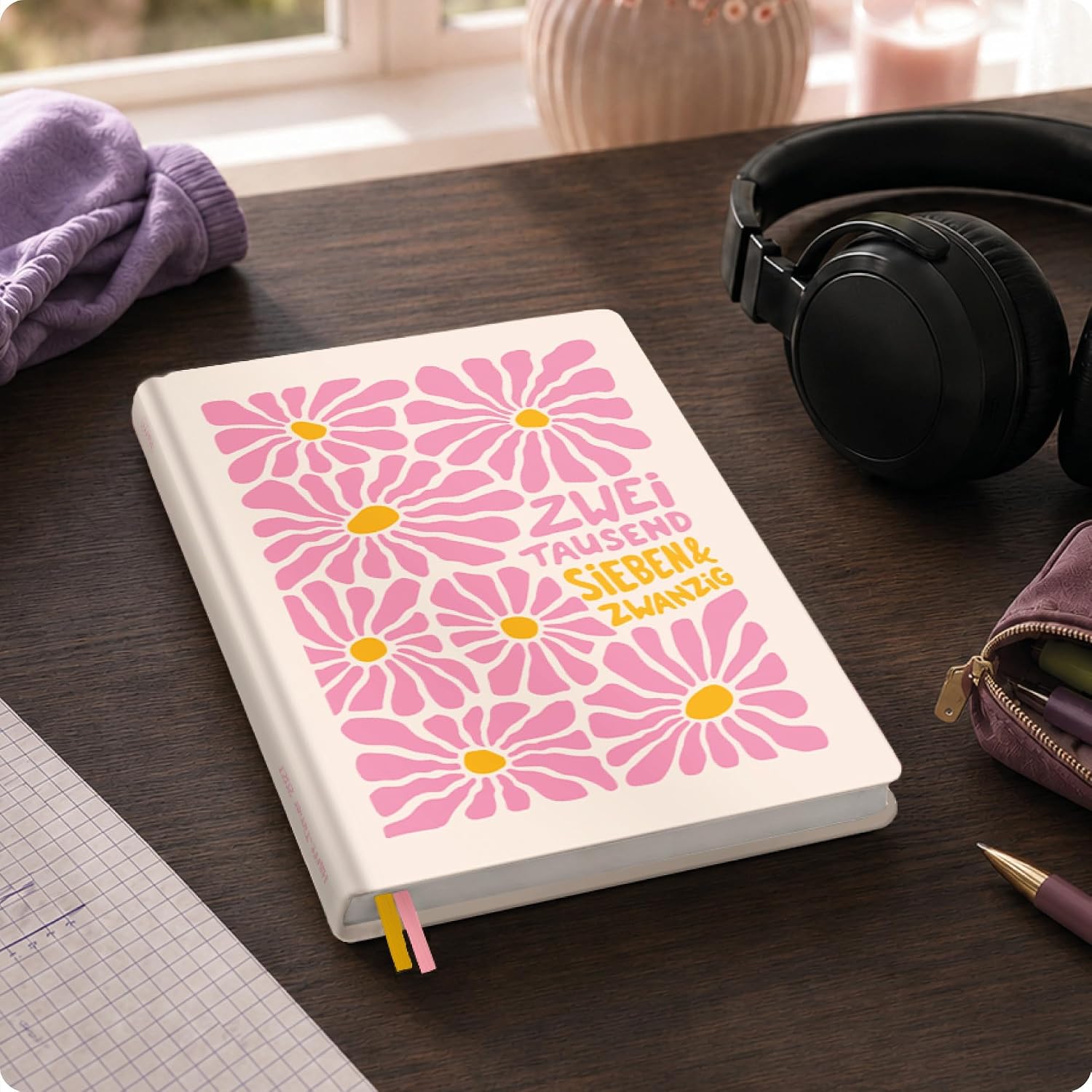 Häfft - Timer Book Calendar 2027 A5 for Young Adults "Pink Flowers" – Bild 7