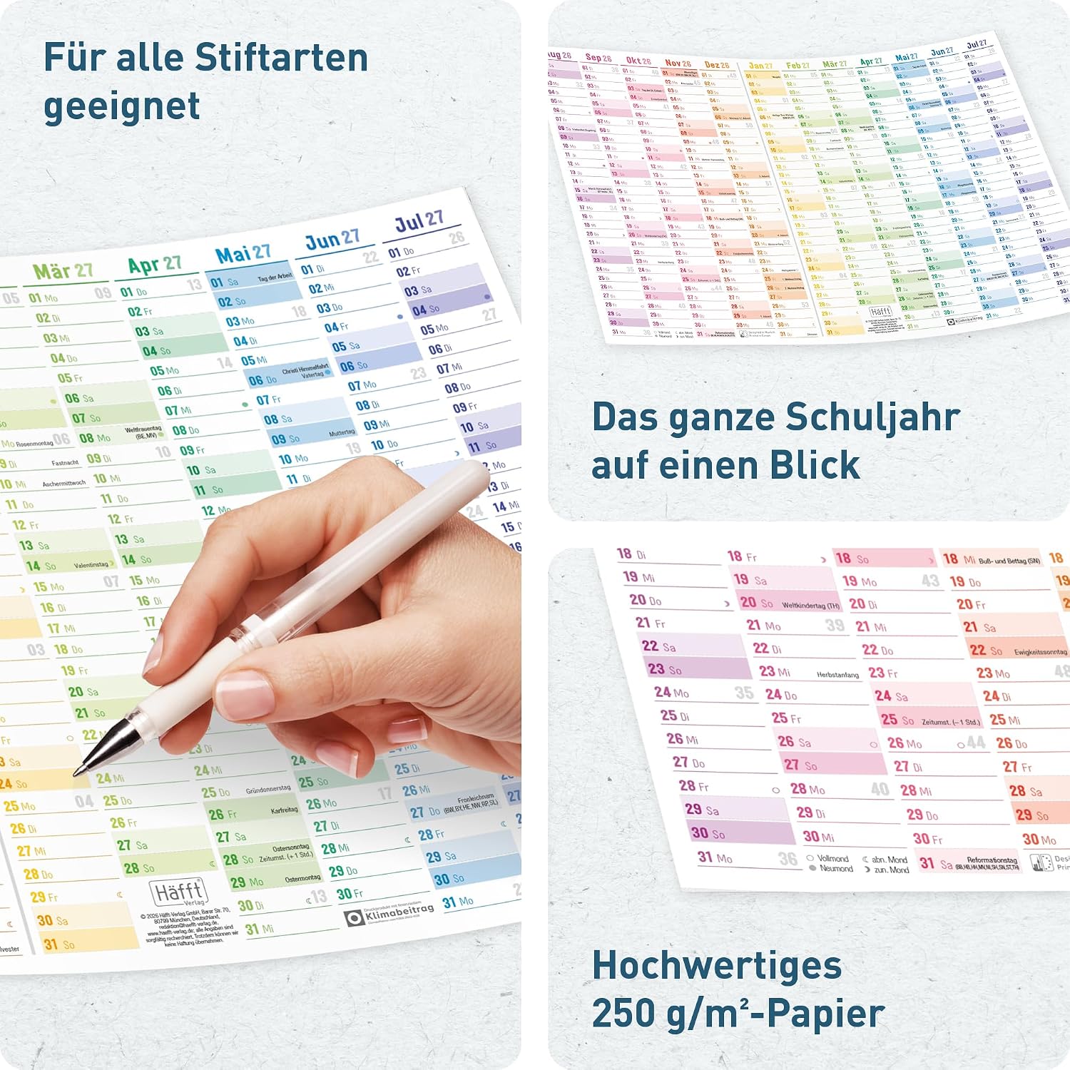 Häfft® Pack of 5 Wall Calendar School Year 2026 2027 A4 Landscape "Rainbow" – Bild 2