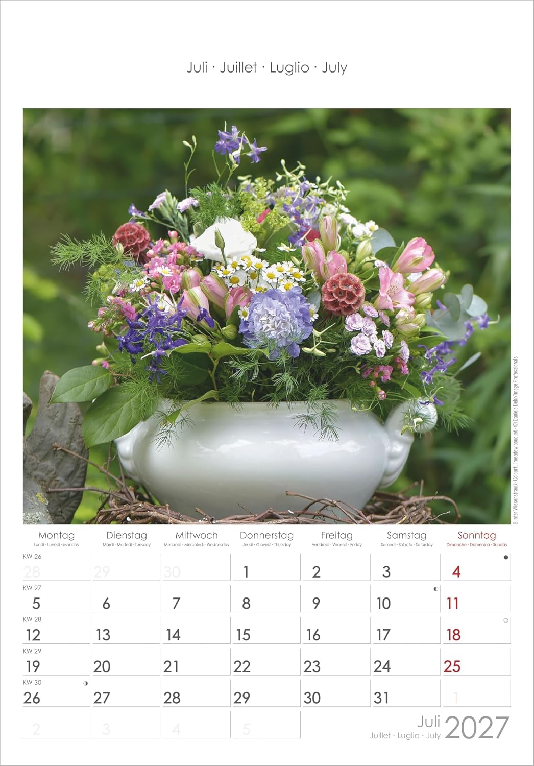 Blumen 2027: Wandkalender 23,7x34 cm mit 12 Blumenarrangements, 4-sprachigem Kalendarium und Platz für Notizen – Bild 5