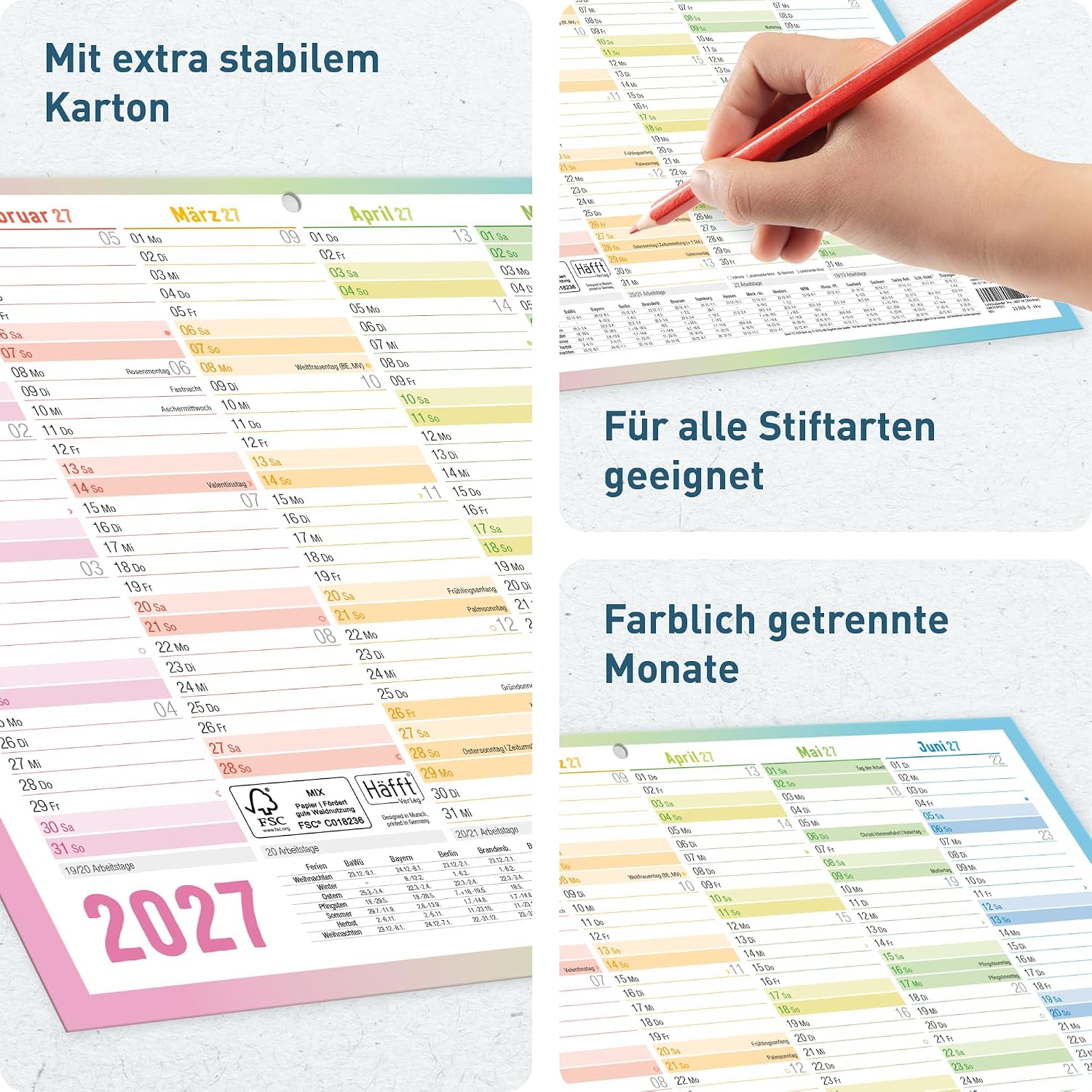 Häfft® Premium Chalkboard Calendar 2027 A4 Landscape with Holidays – Bild 2