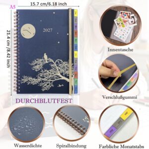 Calendar 2027 A5 Book Calendar 1 Week 2 Pages, Diary / Weekly Planner Ring Binder with Monthly Index, Password, Notes, Pocket, Spiral Bound Planner Jan-Dec 27, for Office, School & Families, German – Bild 3