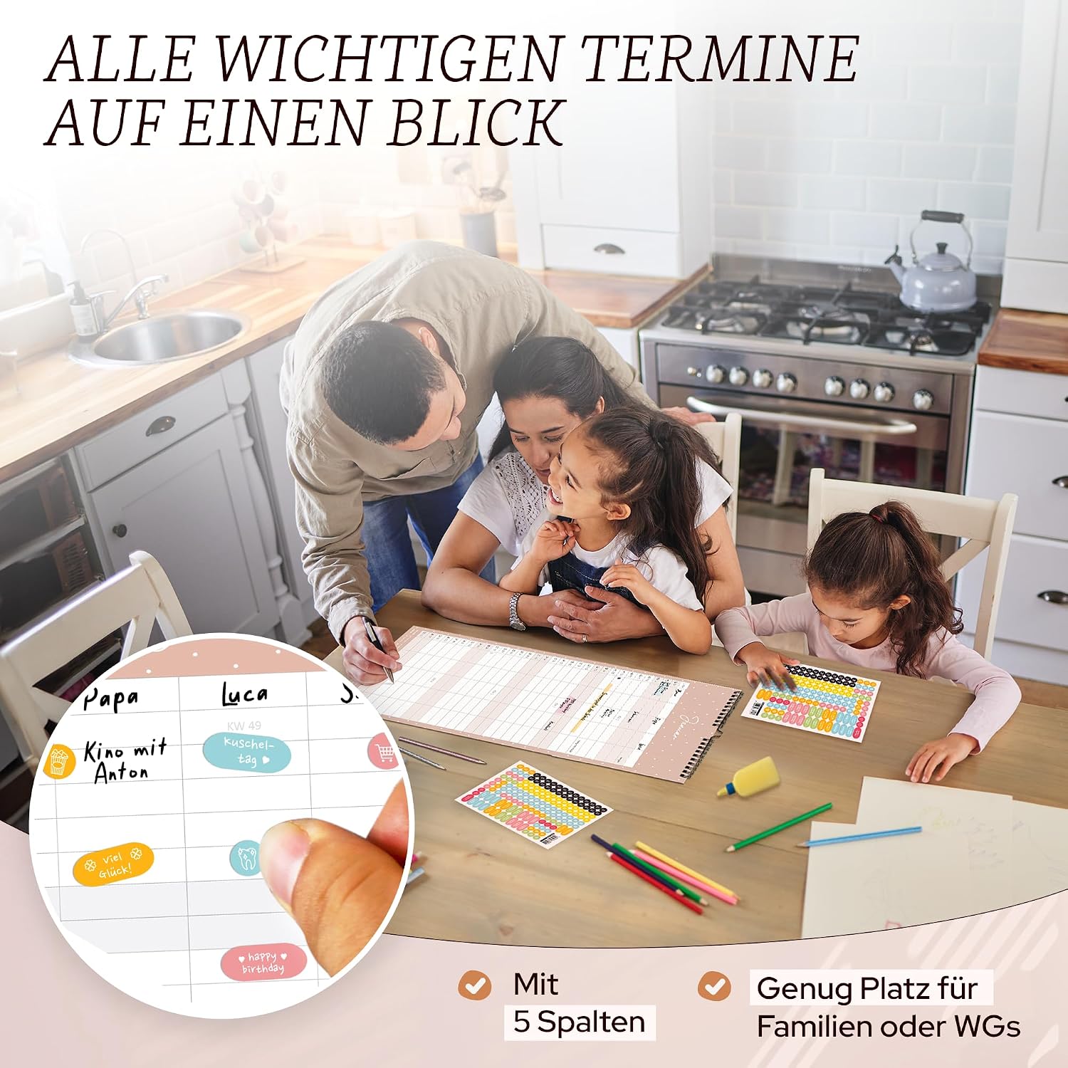 Family Planner 2027 with 5 Columns as Wall Calendar in Grey I OKT 2026 - Dec 2027 I 22 x 43 cm I Family Calendar Wall I Monthly Calendar with Holidays and Holidays, Timetables and Much More – Bild 5