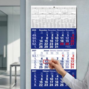TOBJA® 3 Month Calendar 2027 Wall Calendar Blue - With Red Date Slider, FSC Certified, School Holidays and Holidays - Ideal for Office and Family | Quarterly Calendar Wall 30 x 56 cm – Bild 5