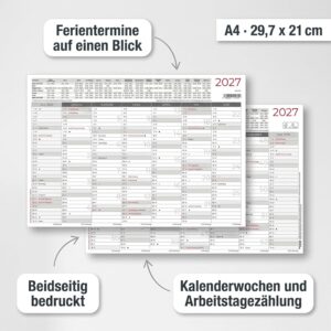 Alternative view of Blackboard Calendar A4 on Both Sides 2027: Yearly Overview 29.7 x 21 cm