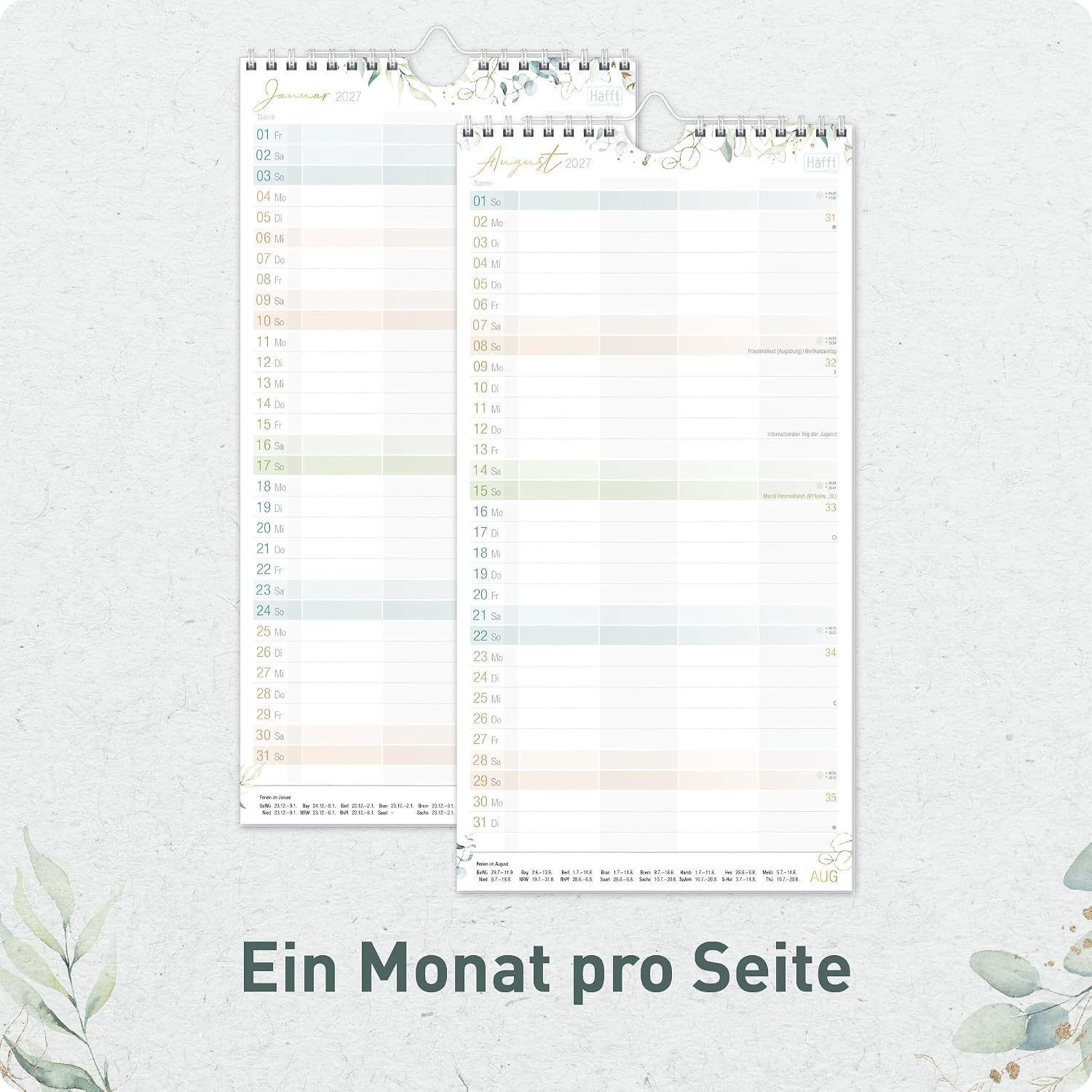 Häfft® Family Planner 2027 with 4 Columns - Wall Calendar "Gold Leaf" – Bild 4