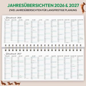 KONVINIT Desk Calendar 2026 2027, Weekly Planner 2027 with Stand Desk Calendar, 1 Week 2 Pages, Cute Dachshund Motif Standing Calendar 2027 for School Office Home (Landscape) – Bild 8