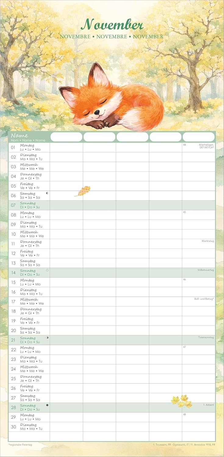 Familienplaner Tierzauber 2027: Familienkalender 22x45 cm mit 5 Spalten, liebevollen Tierillustrationen, Schulferien & Stundenplänen, ideal für Familien mit Kindern – Bild 7