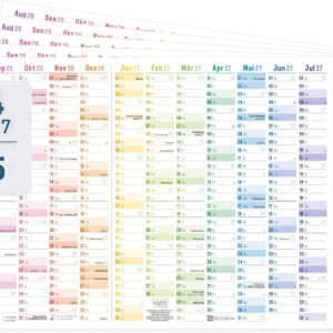 Häfft® Pack of 5 Wall Calendar School Year 2026 2027 A4 Landscape "Rainbow"