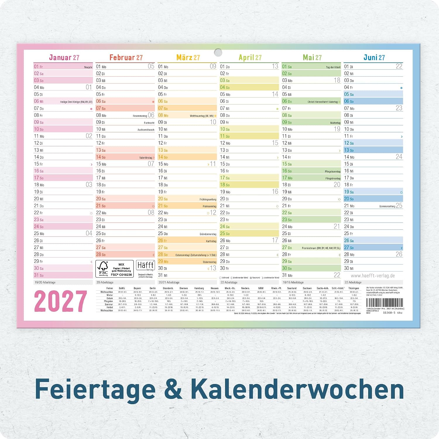 Häfft® Premium Chalkboard Calendar 2027 A4 Landscape with Holidays – Bild 4