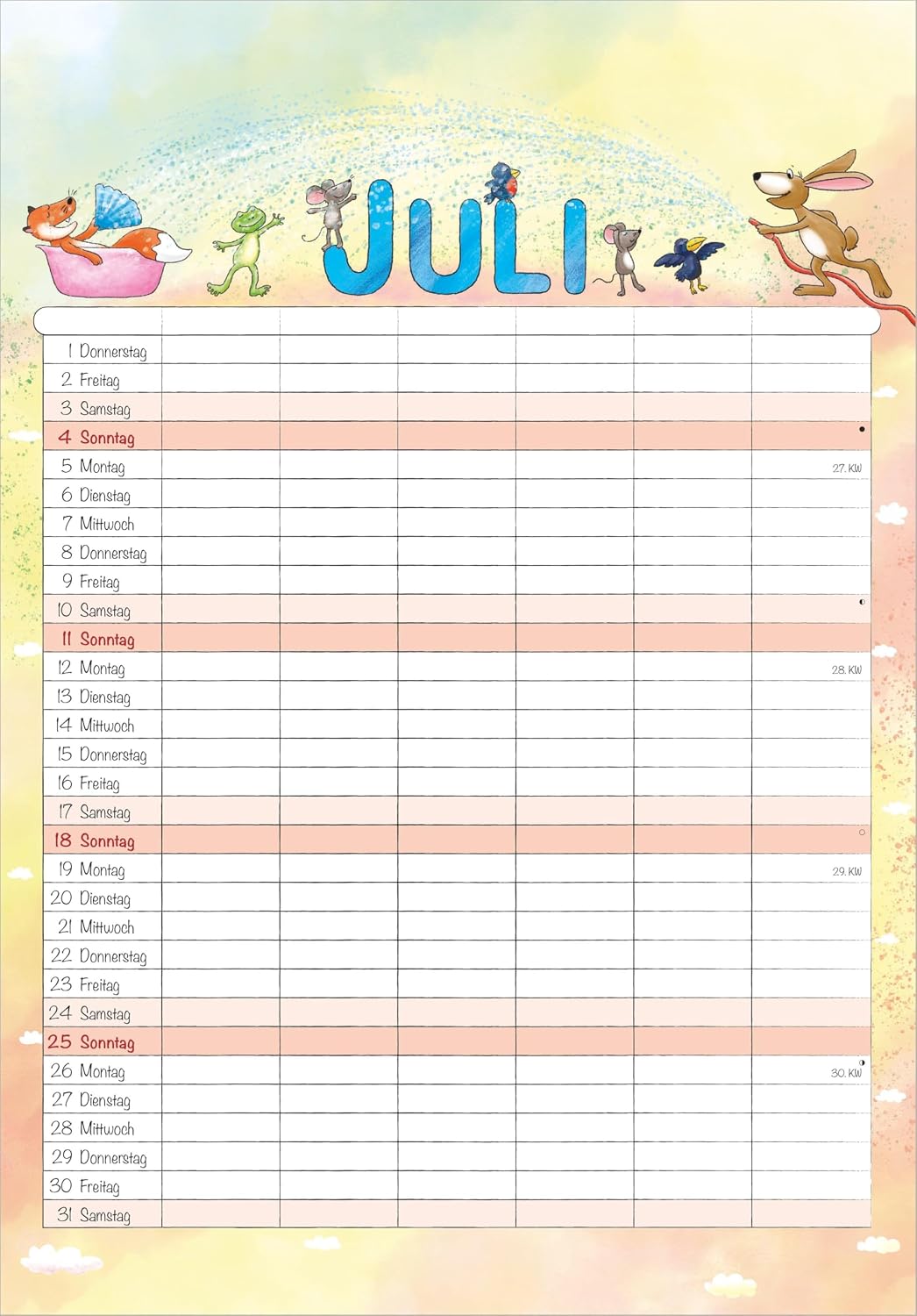Family Planner Cartoon 2027: Family Calendar 23.7 x 34 cm with 6 Columns, Holiday Overview, German Calendar & Cartoon Illustrations, Ideal for Family Organisation – Bild 5