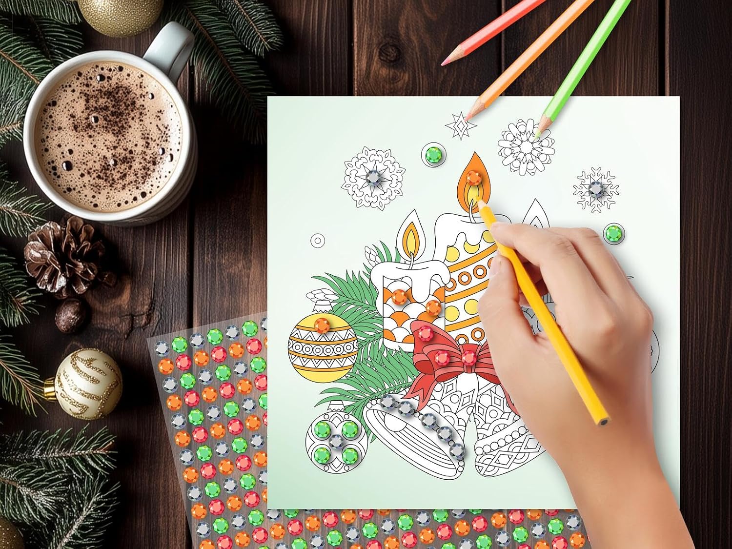 Diamond Adventskalender: Ausmalen & Stickern – 24 wunderschöne Motive mit Diamond Dots | 24 zauberhafte Adventsmotive zum Heraustrennen und Gestalten ... (Malprodukte für Erwachsene) – Bild 6