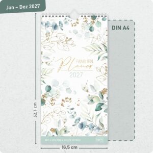 Häfft® Family Planner 2027 with 4 Columns - Wall Calendar "Gold Leaf" – Bild 3