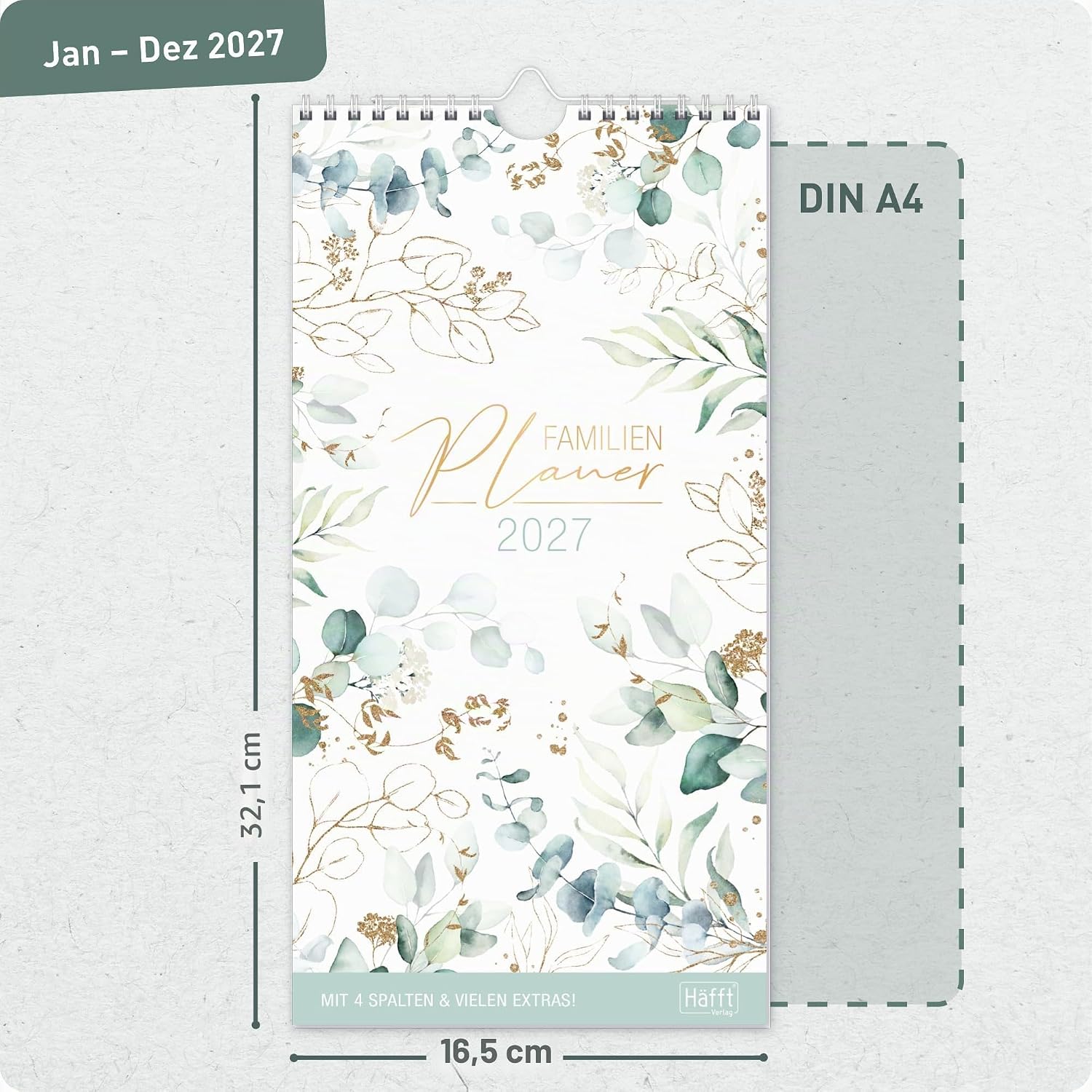 Häfft® Family Planner 2027 with 4 Columns - Wall Calendar "Gold Leaf" – Bild 3