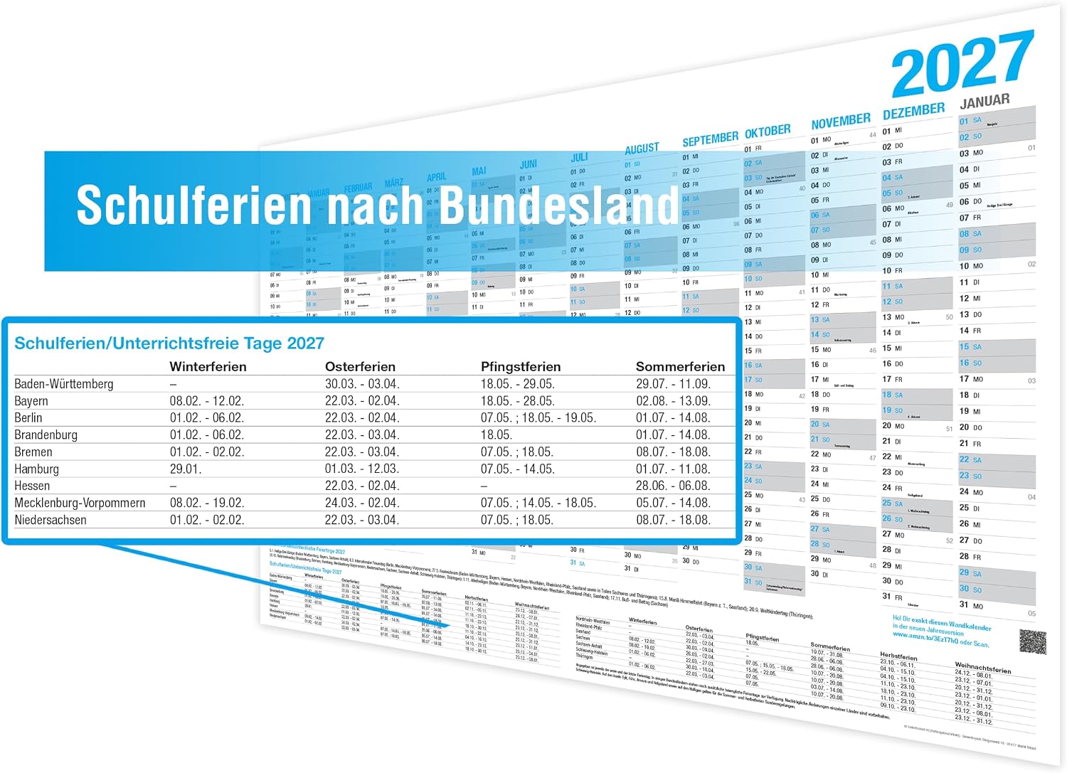 Set of 3 Wall Calendar 2027 – DIN A4 Landscape – Blackboard Calendar, Year Planner, Annual Calendar & Holidays – Bild 2